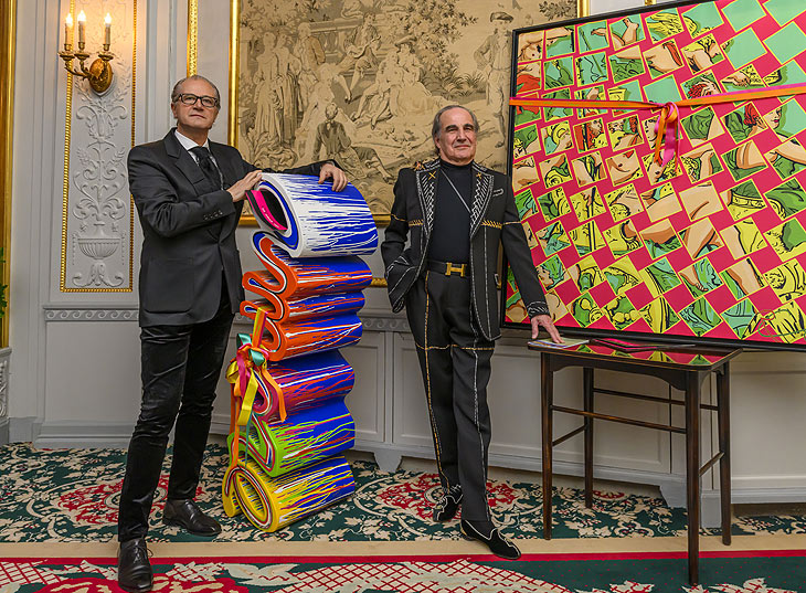 Sergio Villa, Carlo Rampazzi (Stardesigner, Sheba Global Ambassador of Goodwill) Charity-Gala zugunsten des Sheba Medical Center Sonntag, den 15. Februar 2024, Carlton Hotel, St. Moritz copyright: fotoswiss.com/giancarlo cattaneo